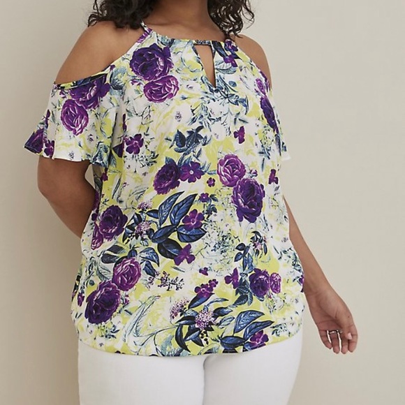 torrid Tops - NWT TORRID GEORGETTE CHAIN-LINK COLD SHOULDER BLOUSE SIZE 00